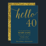 Navy and Gold Glitter 40th Birthday Invitation Kaart<br><div class="desc">De marine en een glans van faux goudglitter zijn de perfecte manier om vrienden en familie uit te nodigen voor je verjaardagsfeest.</div>