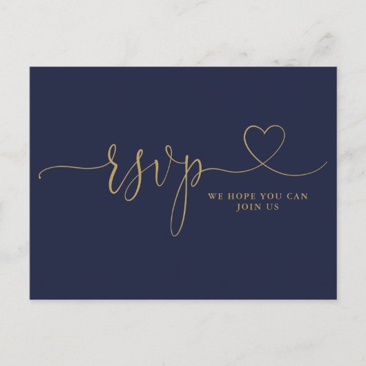Navy and Gold Heart Script Song Request RSVP-kaart Uitnodiging Briefkaart (Voorkant)
