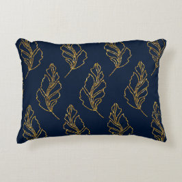 Navy and Gold Leaf Accent Pillow Kussen