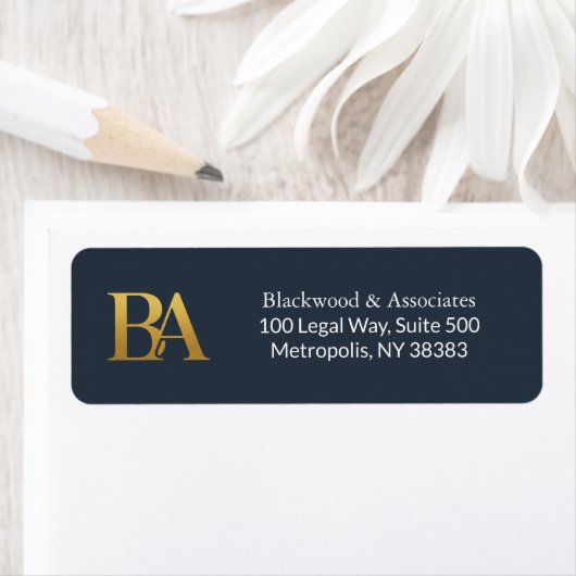 Navy and Gold Monogram Law Firm Address Labels (Insitu)