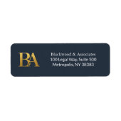 Navy and Gold Monogram Law Firm Address Labels (Voorkant)