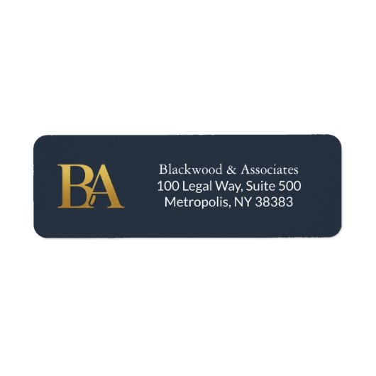 Navy and Gold Monogram Law Firm Address Labels (Voorkant)