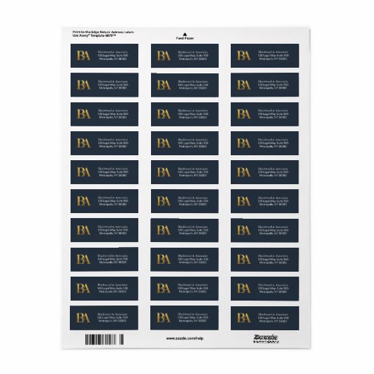 Navy and Gold Monogram Law Firm Address Labels (Full Sheet)