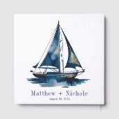 Navy and Gold Nautical Boat Gold Frame Wedding Gastenboek (Achterkant)