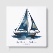 Navy and Gold Nautical Boat Gold Frame Wedding Gastenboek (Voorkant)