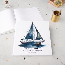 Navy and Gold Nautical Boat Gold Frame Wedding Gastenboek