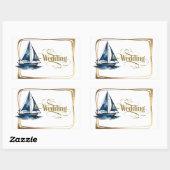 Navy and Gold Nautical Boat Gold Frame Wedding Rechthoekige Sticker (Vel)