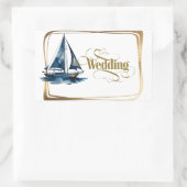 Navy and Gold Nautical Boat Gold Frame Wedding Rechthoekige Sticker (Tas)