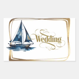 Navy and Gold Nautical Boat Gold Frame Wedding Rechthoekige Sticker