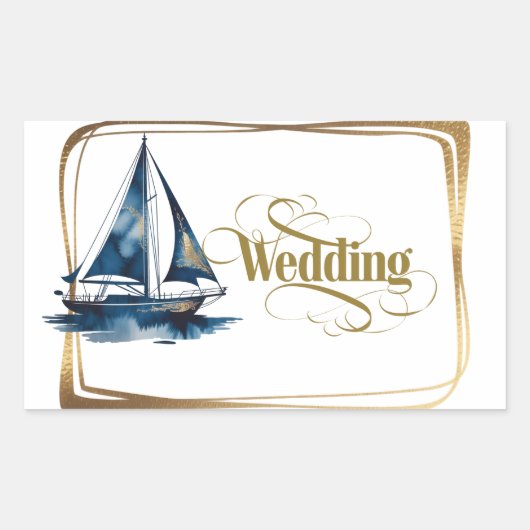 Navy and Gold Nautical Boat Gold Frame Wedding Rechthoekige Sticker (Voorkant)