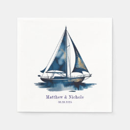 Navy and Gold Nautical Boat Gold Frame Wedding Servet