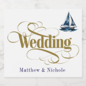 Navy and Gold Nautical Boat Gold Frame Wedding Sparkling Wijnetiket (Enkel label)