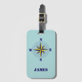 Navy and Gold Nautical Compass Roos met naam Bagagelabel (Voorkant (verticaal))