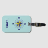 Navy and Gold Nautical Compass Roos met naam Bagagelabel (Voorkant (horizontaal))