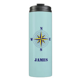 Navy and Gold Nautical Compass Roos met naam Thermosbeker