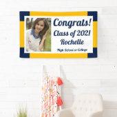 Navy and Gold One Photo Class Year Afstuderen Spandoek (Insitu)