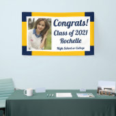 Navy and Gold One Photo Class Year Afstuderen Spandoek (Beurs)