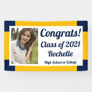 Navy and Gold One Photo Class Year Afstuderen Spandoek