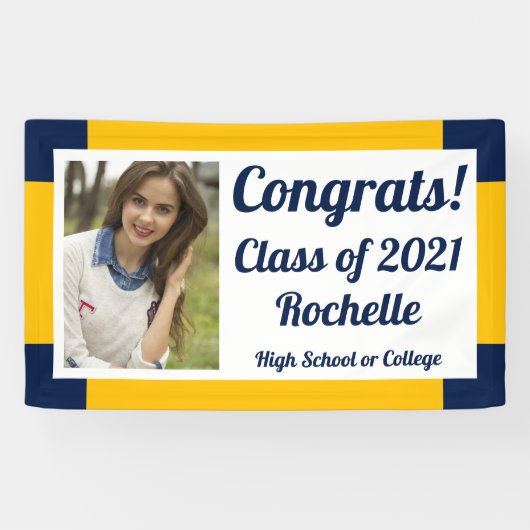 Navy and Gold One Photo Class Year Afstuderen Spandoek (Horizontaal)