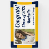 Navy and Gold One Photo Class Year Afstuderen Spandoek (Verticaal)