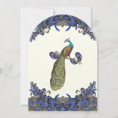 Navy and Gold Paisley Peacock Wedding Invitation Kaart (Achterkant)