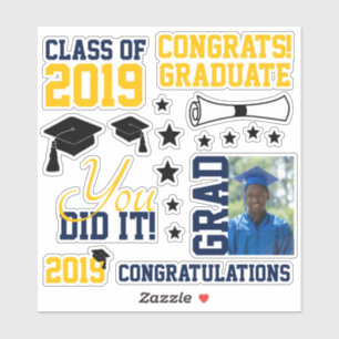 Navy and Gold Photo Afstuderen Sticker