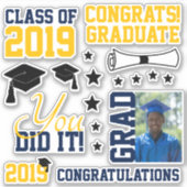 Navy and Gold Photo Afstuderen Sticker (Voorkant)