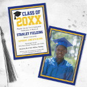 Navy and Gold Photo Graduation Party Kaart