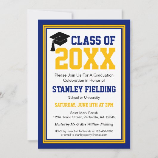 Navy and Gold Photo Graduation Party Kaart (Voorkant)