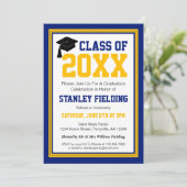 Navy and Gold Photo Graduation Party Kaart (Staand voorkant)