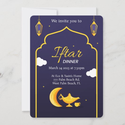 Navy and Gold Ramadan Iftar Dinner Invitation Kaart (Voorkant)