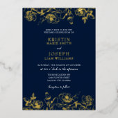 Navy and Gold Roos Garden Folie Invitation Folie Uitnodiging (Voorkant)