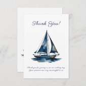 Navy And Gold Sailboat Nautical Wedding Bedankkaart (Voorkant / Achterkant)