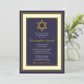 Navy and Gold Star van David Bar Mitzvah Invitatio Kaart (Staand voorkant)