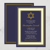 Navy and Gold Star van David Bar Mitzvah Invitatio Kaart (Voorkant / Achterkant)