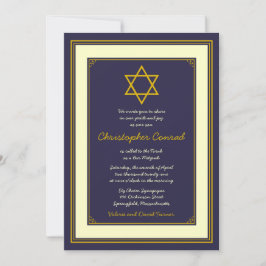 Navy and Gold Star van David Bar Mitzvah Invitatio Kaart
