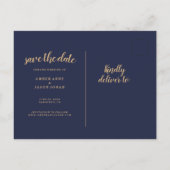 Navy and Gold terrarium botanical Save the Date Aankondigingskaart (Achterkant)
