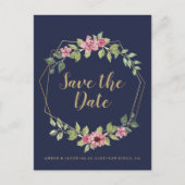 Navy and Gold terrarium botanical Save the Date Aankondigingskaart (Voorkant)