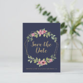 Navy and Gold terrarium botanical Save the Date Aankondigingskaart (Staand voorkant)