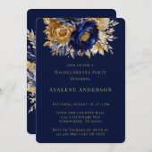 Navy and Gold Waterverf Peony Bachelorette Party Kaart (Voorkant / Achterkant)