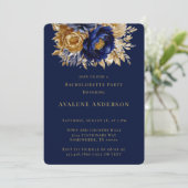 Navy and Gold Waterverf Peony Bachelorette Party Kaart (Staand voorkant)