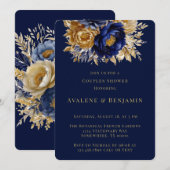Navy and Gold Waterverf Peony Couples Douche Kaart (Voorkant / Achterkant)