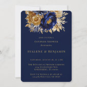 Navy and Gold Waterverf Peony Couples Douche Kaart (Voorkant)