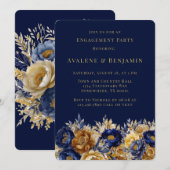 Navy and Gold Waterverf Peony Engagement Party Kaart (Voorkant / Achterkant)
