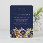 Navy and Gold Waterverf Peony Engagement Party Kaart (Staand voorkant)