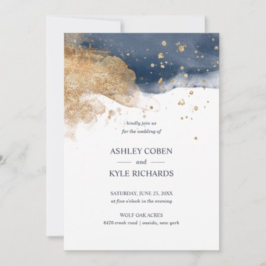 Navy and Gold Wedding Kaart (Voorkant)