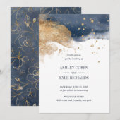 Navy and Gold Wedding Kaart (Voorkant / Achterkant)