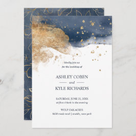 Navy and Gold Wedding Kaart