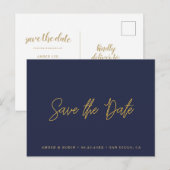 Navy and Gold Wedding Save the Date Aankondigingskaart (Voorkant / Achterkant)