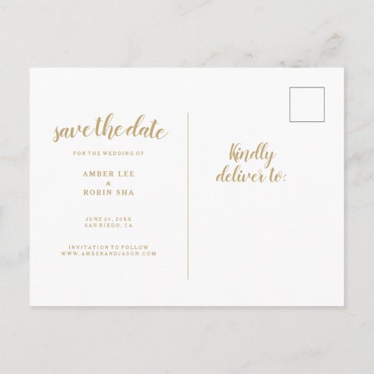 Navy and Gold Wedding Save the Date Aankondigingskaart (Achterkant)
